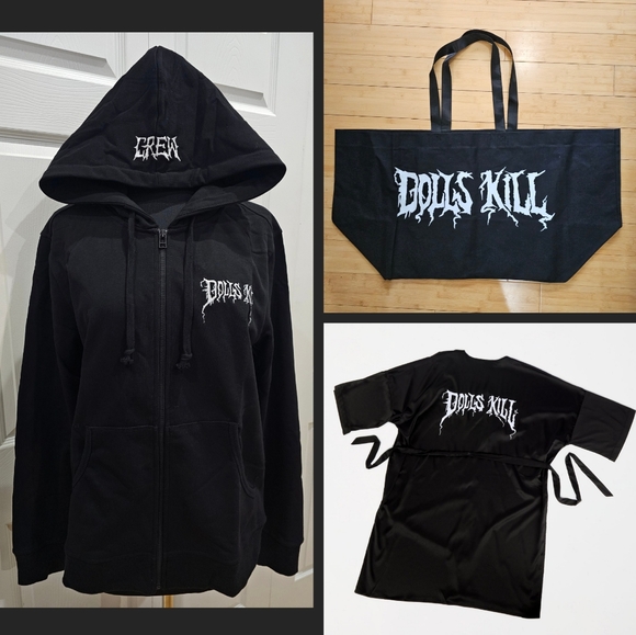 Dolls Kill Logo Current Mood Crew Zip Up Hoodie Robe Mega Tote Hat Merch S - Picture 2 of 14